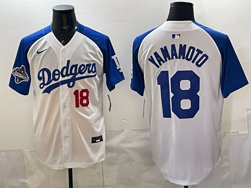 Men Nike 2026 Los Angeles Dodgers #18 Yamamoto White Blue Game MLB Jersey 12083->los angeles dodgers->MLB Jersey